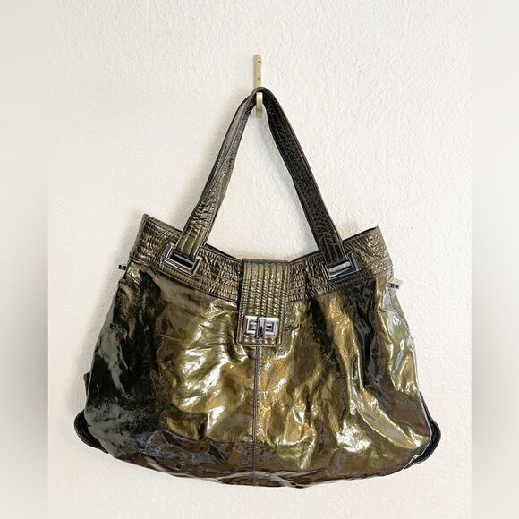 KOOBA Y2K patent leather Natasha Convertible purse army green TOTE BAG - Picture 1 of 16